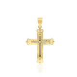 14k Two-Tone Gold Cross Pendant with an Ornate Budded Style - Premium Pendants - Just $408.99! Shop now at Pulse Designer Fashion