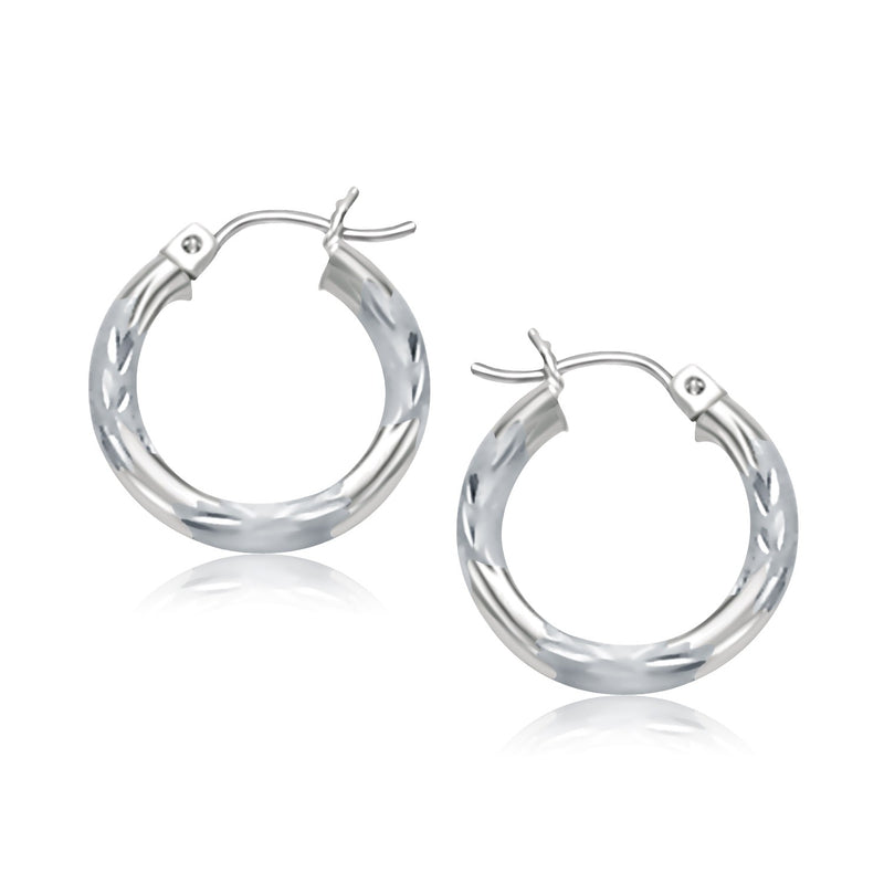 14k White Gold Hoop Earrings with Diamond Cuts (15mm) - Premium Earrings - Just $247.99! Shop now at Pulse Designer Fashion