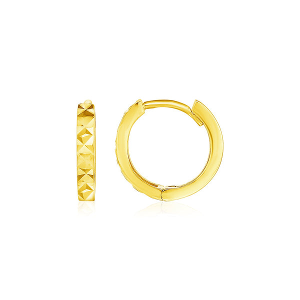 14k Yellow Gold Petite Round Hoop Earrings with Geometric Texture - Premium Earrings - Just $210.99! Shop now at Pulse Designer Fashion