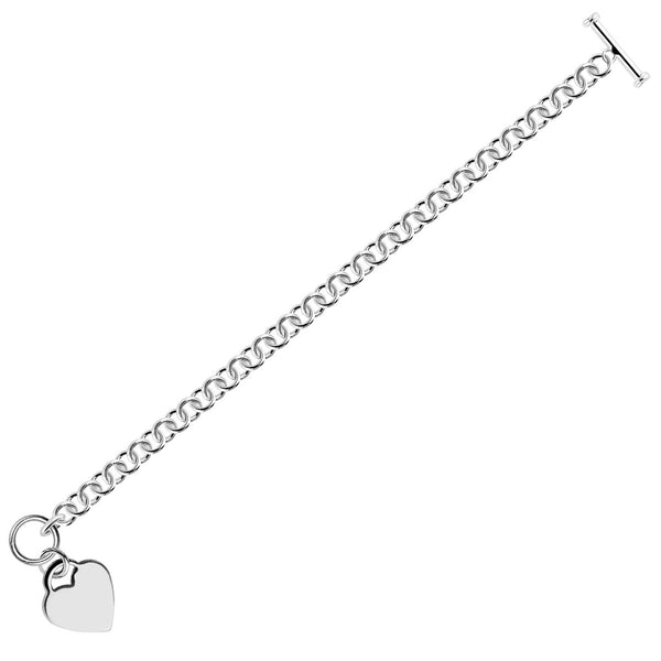 Sterling Silver Rhodium Plated Rolo Chain Bracelet with a Heart Charm - Premium Bracelets - Just $166.99! Shop now at Pulse Designer Fashion