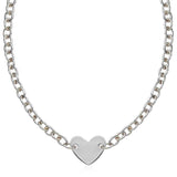 Sterling Silver Rhodium Plated Chain Bracelet with a Flat Heart Motif Station - Premium Necklaces - Just $189.99! Shop now at Pulse Designer Fashion