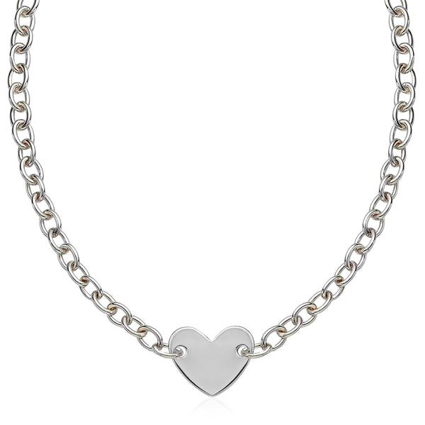 Sterling Silver Rhodium Plated Chain Bracelet with a Flat Heart Motif Station - Premium Necklaces - Just $189.99! Shop now at Pulse Designer Fashion