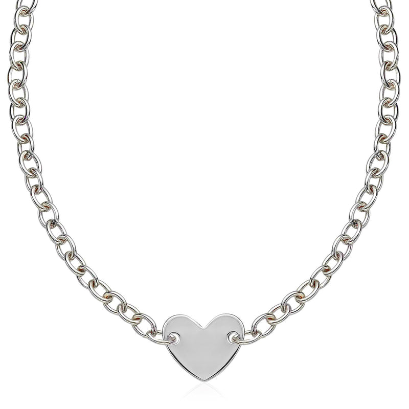 Sterling Silver Rhodium Plated Chain Bracelet with a Flat Heart Motif Station - Premium Necklaces - Just $189.99! Shop now at Pulse Designer Fashion