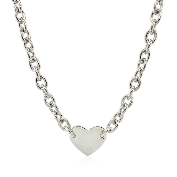 Sterling Silver Rhodium Plated Chain Bracelet with a Flat Heart Motif Station - Premium Necklaces - Just $189.99! Shop now at Pulse Designer Fashion