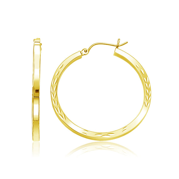 14k Yellow Gold Diamond Cut Hoop Earrings - Premium Earrings - Just $515.99! Shop now at Pulse Designer Fashion