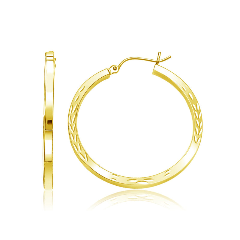 14k Yellow Gold Diamond Cut Hoop Earrings - Premium Earrings - Just $515.99! Shop now at Pulse Designer Fashion