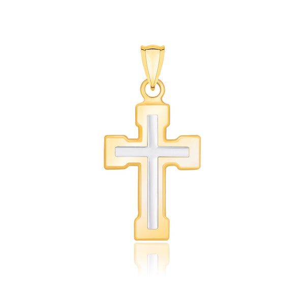 14k Two-Tone Gold Dual Cross Design Pendant with Block Ends - Premium Pendants - Just $191.99! Shop now at Pulse Designer Fashion