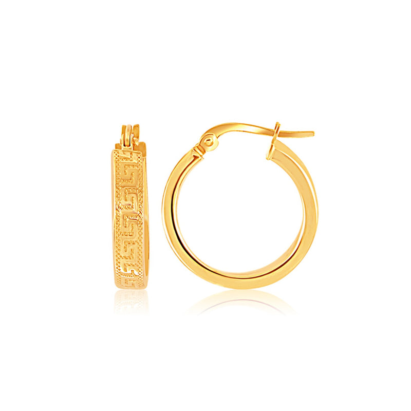 14k Yellow Gold Greek Key Small Hoop Earrings - Premium Earrings - Just $421.99! Shop now at Pulse Designer Fashion