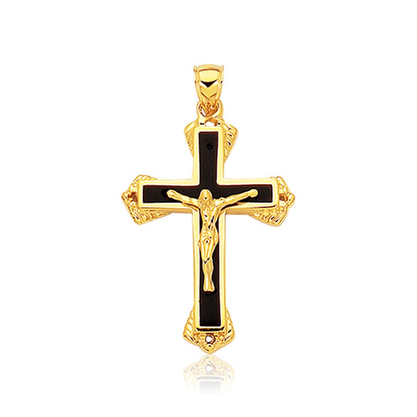 14k Yellow Gold Black Onyx Cross Pendant - Premium Pendants - Just $574.99! Shop now at Pulse Designer Fashion