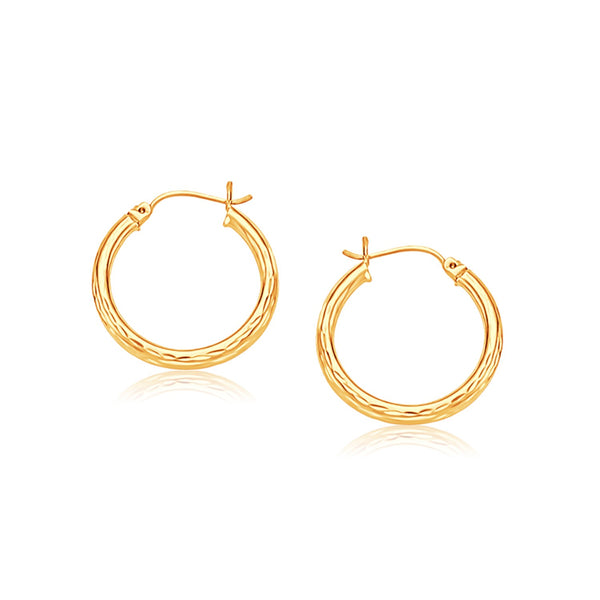 14k Yellow Gold 25mm Diameter Hoop Earring with Diamond-Cut Finish - Premium Earrings - Just $315.99! Shop now at Pulse Designer Fashion