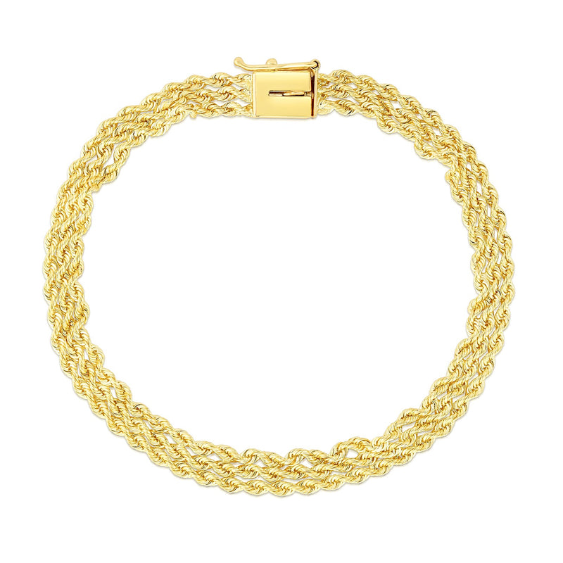 6.0mm 14k Yellow Gold Three Row Rope Bracelet - Premium Bracelets - Just $1053.99! Shop now at Pulse Designer Fashion