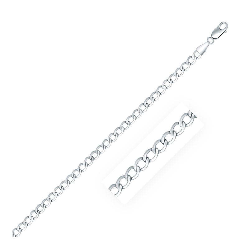 Rhodium Plated 3.7mm Sterling Silver Curb Style Chain - Premium Chains - Just $68.99! Shop now at Pulse Designer Fashion