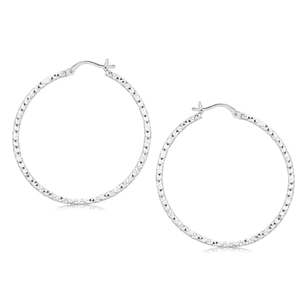 Sterling Silver Rhodium Plated Large Faceted Style Hoop Earrings - Premium Earrings - Just $59.99! Shop now at Pulse Designer Fashion