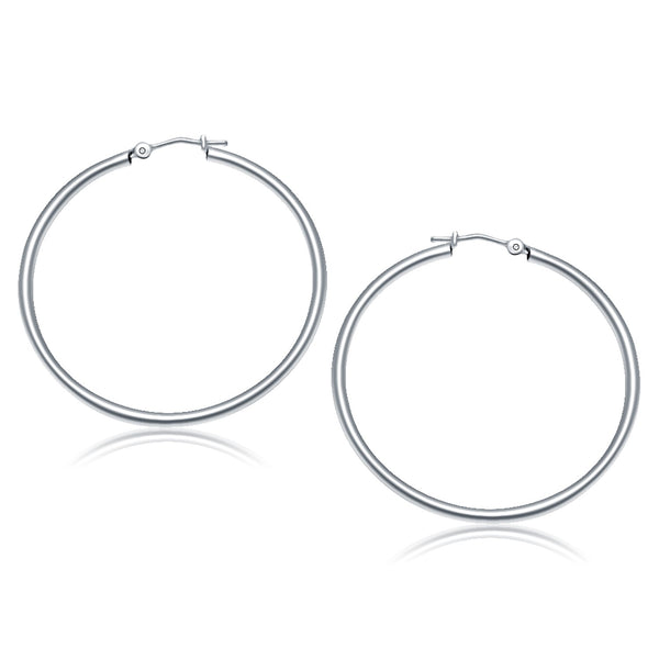 14k White Gold Polished Hoop Earrings (40 mm) - Premium Earrings - Just $312.99! Shop now at Pulse Designer Fashion