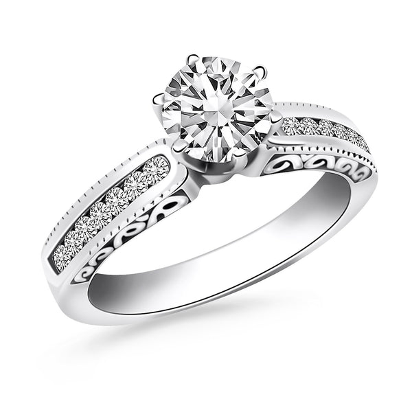 14k White Gold Channel Set Engagement Ring with Engraved Sides - Premium Rings - Just $4529.99! Shop now at Pulse Designer Fashion