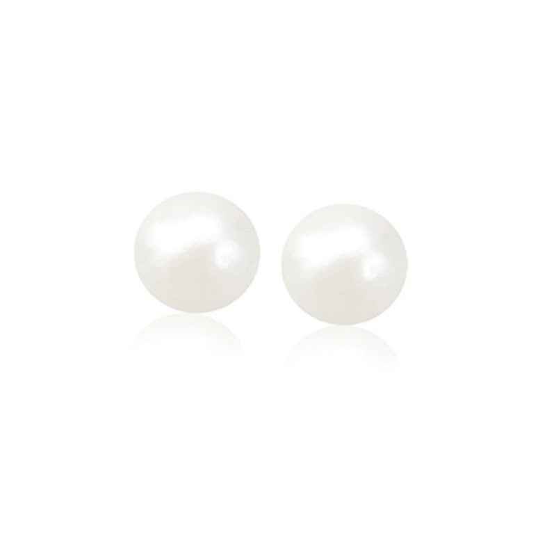 14k Yellow Gold Freshwater Cultured White Pearl Stud Earrings (8.0 mm) - Premium Earrings - Just $280.99! Shop now at Pulse Designer Fashion