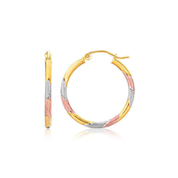 14k Tri-Color Textured Hoop Earrings (1inch Diameter) - Premium Earrings - Just $251.99! Shop now at Pulse Designer Fashion