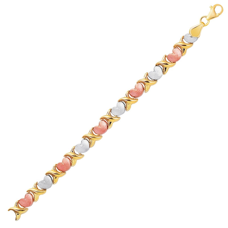 14k Tri-Color Gold Fancy Satin Heart Line Bracelet - Premium Bracelets - Just $1007.99! Shop now at Pulse Designer Fashion