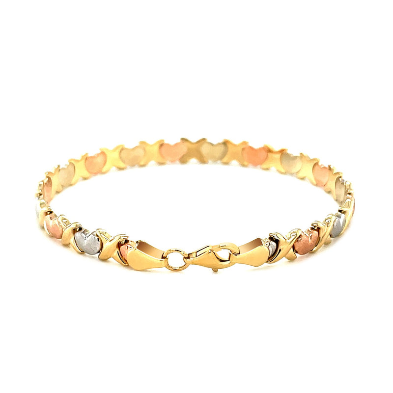 14k Tri-Color Gold Fancy Satin Heart Line Bracelet - Premium Bracelets - Just $1007.99! Shop now at Pulse Designer Fashion