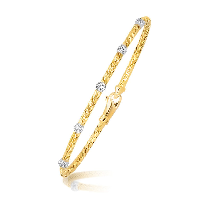 14k Two Tone Gold Diamond Accent Station Basket Weave Bracelet - Premium Bracelets - Just $1395.99! Shop now at Pulse Designer Fashion