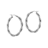 Sterling Silver Oval Hoop Braided Diamond Cut Earrings - Premium Earrings - Just $76.99! Shop now at Pulse Designer Fashion