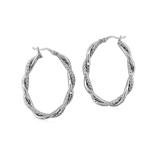 Sterling Silver Oval Hoop Braided Diamond Cut Earrings - Premium Earrings - Just $76.99! Shop now at Pulse Designer Fashion