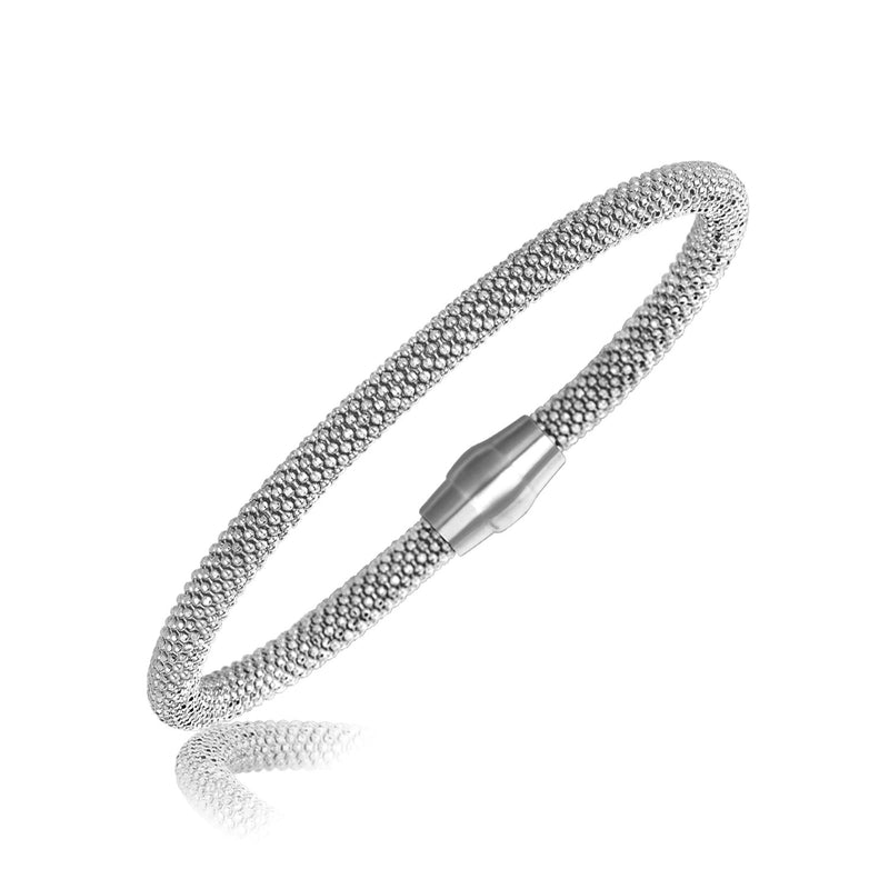 Sterling Silver Rhodium Plated Popcorn Motif Bangle - Premium Bangles - Just $182.99! Shop now at Pulse Designer Fashion