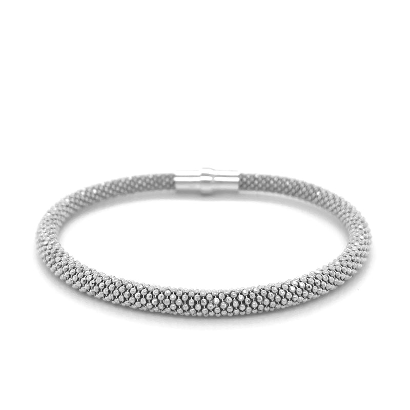 Sterling Silver Rhodium Plated Popcorn Motif Bangle - Premium Bangles - Just $182.99! Shop now at Pulse Designer Fashion