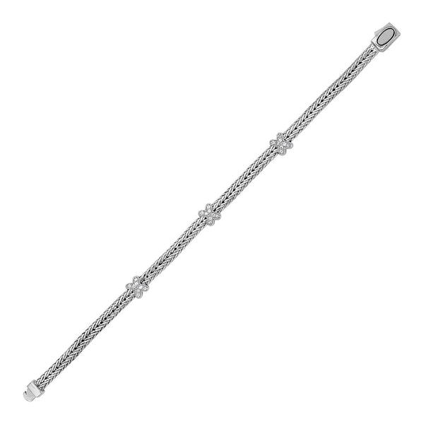 Woven Rope Bracelet with White Sapphire X Accents in Sterling Silver - Premium Bracelets - Just $334.99! Shop now at Pulse Designer Fashion