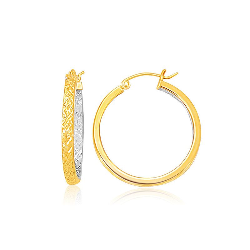 Two-Tone Yellow and White Gold Petite Patterned Hoop Earrings - Premium Earrings - Just $348.99! Shop now at Pulse Designer Fashion