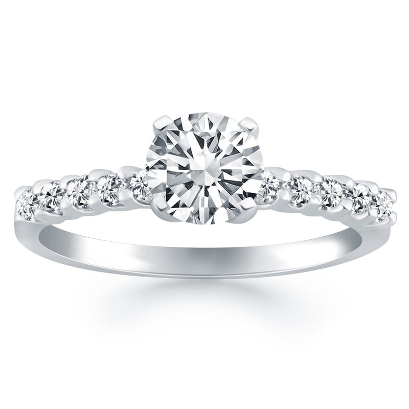 14k White Gold Shared Prong Diamond Band Accent Engagement Ring - Premium Rings - Just $3712.99! Shop now at Pulse Designer Fashion