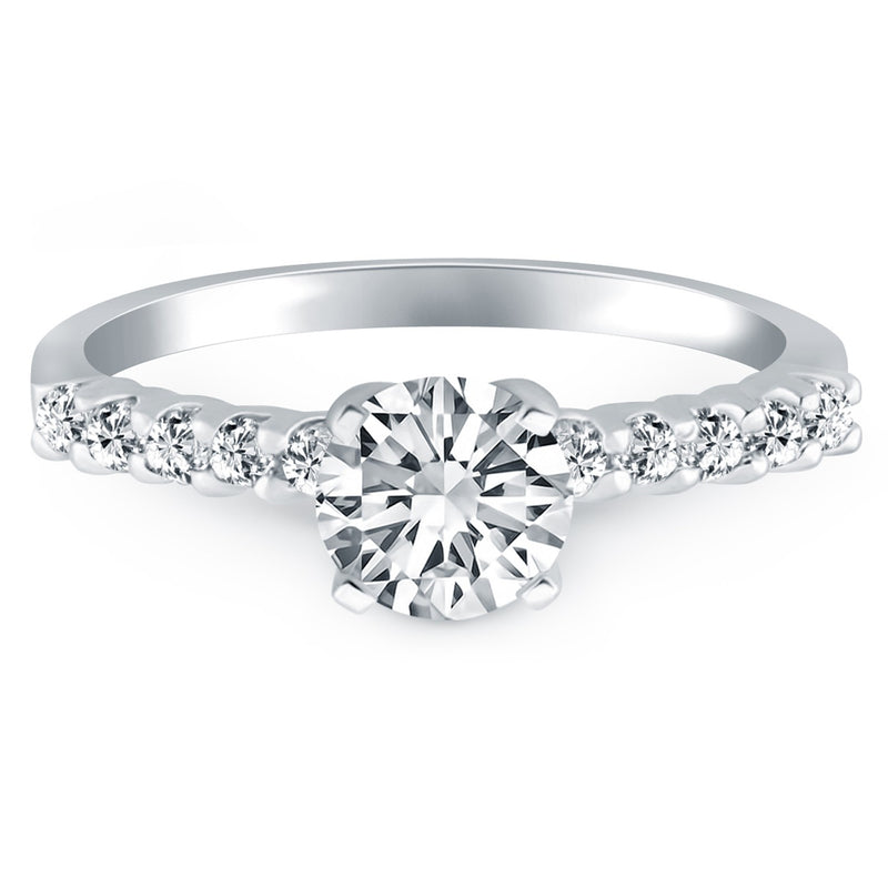 14k White Gold Shared Prong Diamond Band Accent Engagement Ring - Premium Rings - Just $3712.99! Shop now at Pulse Designer Fashion