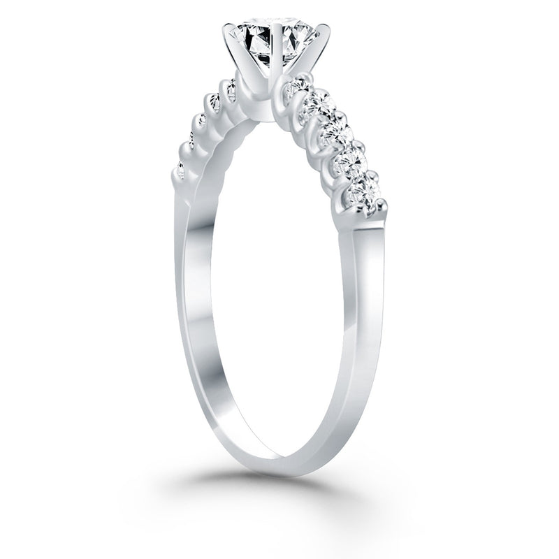 14k White Gold Shared Prong Diamond Band Accent Engagement Ring - Premium Rings - Just $3712.99! Shop now at Pulse Designer Fashion