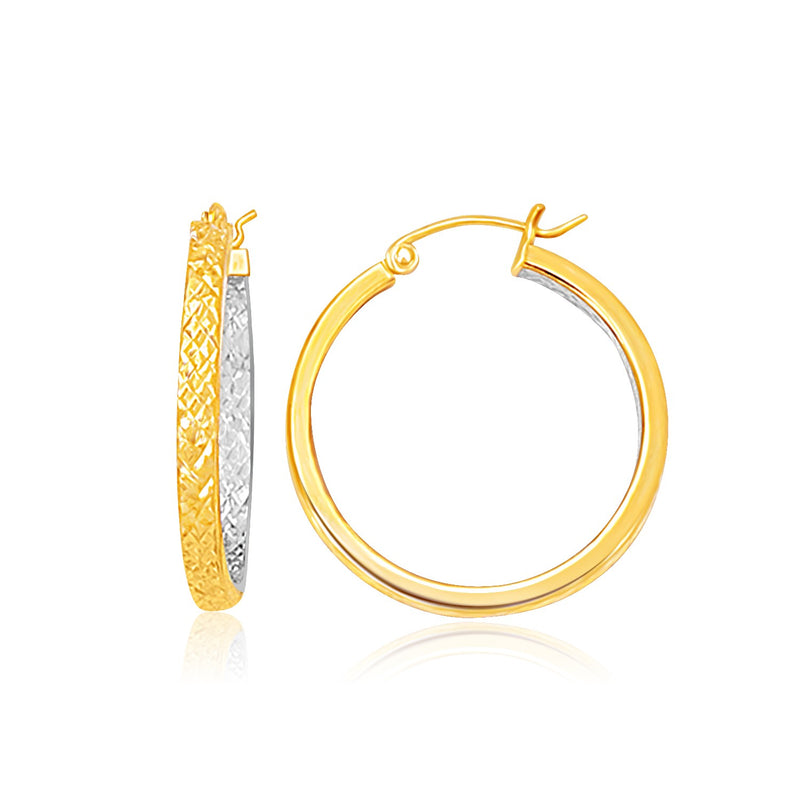 Two-Tone Yellow and White Gold Medium Patterned Hoop Earrings - Premium Earrings - Just $443.99! Shop now at Pulse Designer Fashion