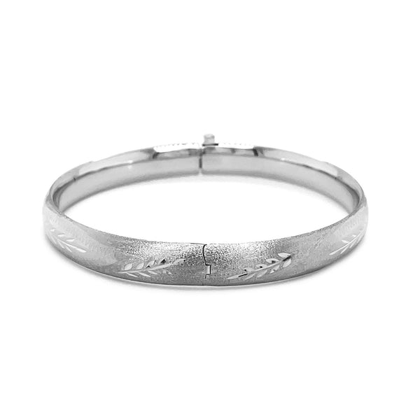 Classic Floral Carved Bangle in 14k White Gold (8.0mm) - Premium Bangles - Just $1686.99! Shop now at Pulse Designer Fashion