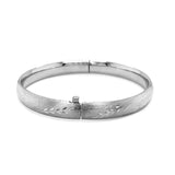 Classic Floral Carved Bangle in 14k White Gold (8.0mm) - Premium Bangles - Just $1686.99! Shop now at Pulse Designer Fashion