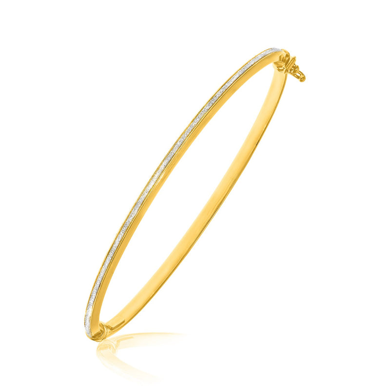 14k Two-Tone Gold Thin Bangle with a Textured Center - Premium Bangles - Just $766.99! Shop now at Pulse Designer Fashion