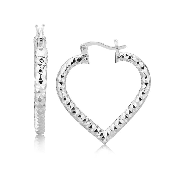 Sterling Silver Rhodium Plated Heart Style Hoop Diamond Cut Earrings - Premium Earrings - Just $41.99! Shop now at Pulse Designer Fashion