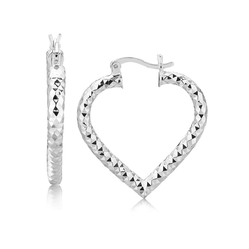 Sterling Silver Rhodium Plated Heart Style Hoop Diamond Cut Earrings - Premium Earrings - Just $41.99! Shop now at Pulse Designer Fashion