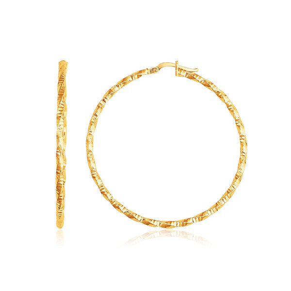 14k Yellow Gold Patterned Hoop Earrings with Twist Design - Premium Earrings - Just $445.99! Shop now at Pulse Designer Fashion