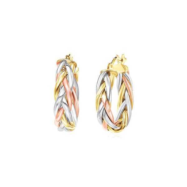 14k Tri Color Gold Three Toned Braided Hoop Earrings - Premium Earrings - Just $600.99! Shop now at Pulse Designer Fashion