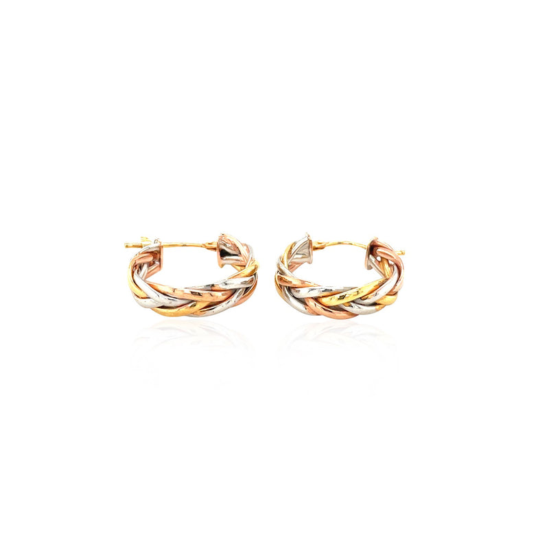 14k Tri Color Gold Three Toned Braided Hoop Earrings - Premium Earrings - Just $600.99! Shop now at Pulse Designer Fashion