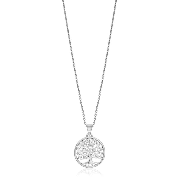 Sterling Silver Round Spiral Motif Tree of Life Necklace - Premium Necklaces - Just $90.99! Shop now at Pulse Designer Fashion