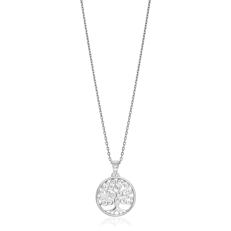 Sterling Silver Round Spiral Motif Tree of Life Necklace - Premium Necklaces - Just $90.99! Shop now at Pulse Designer Fashion