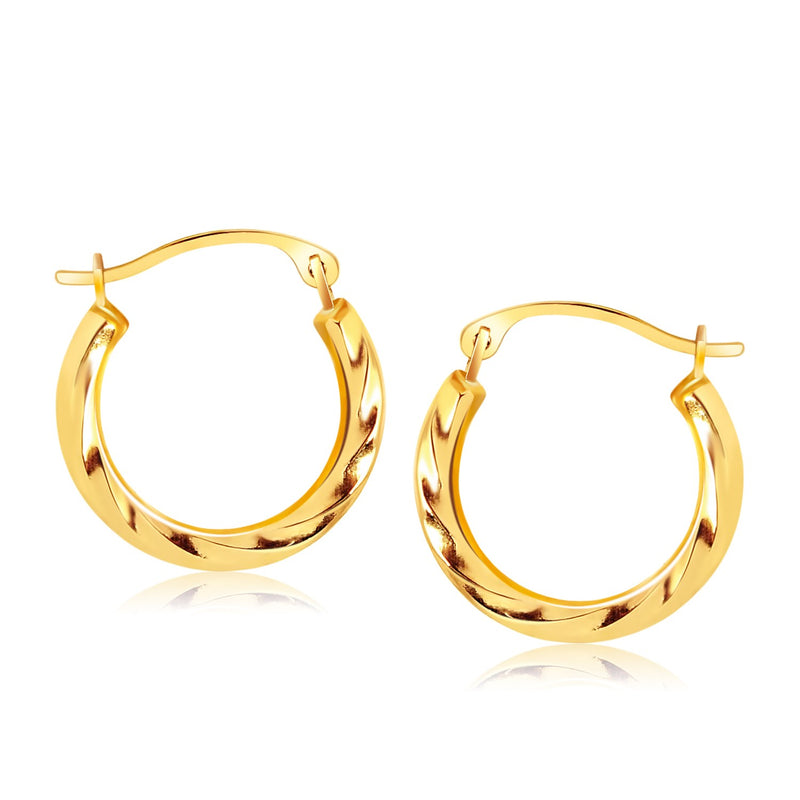 14k Yellow Gold Hoop Earrings in Textured Polished Style (5/8 inch Diameter) - Premium Earrings - Just $105.99! Shop now at Pulse Designer Fashion