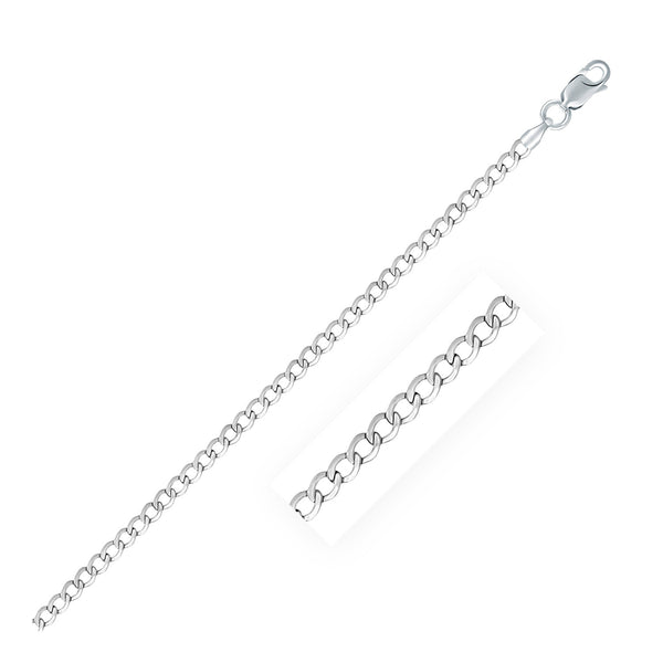 Rhodium Plated 3.0mm Sterling Silver Curb Style Chain - Premium Chains - Just $52.99! Shop now at Pulse Designer Fashion