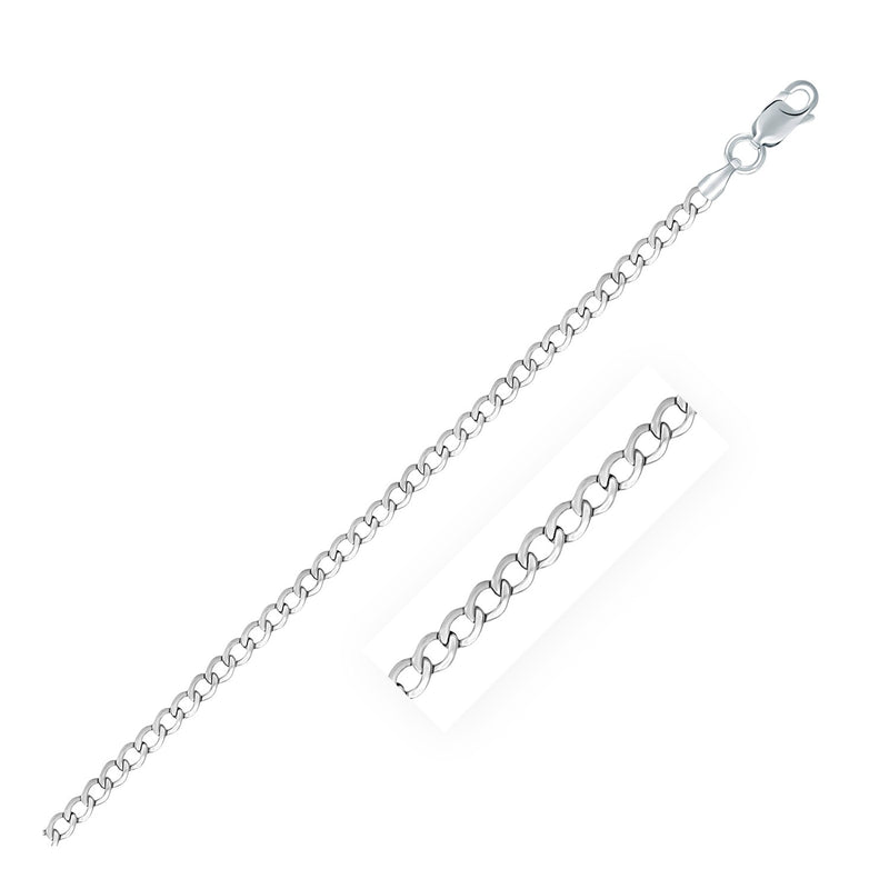 Rhodium Plated 3.0mm Sterling Silver Curb Style Chain - Premium Chains - Just $52.99! Shop now at Pulse Designer Fashion