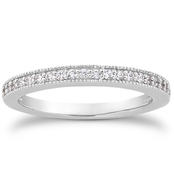 14k White Gold Pave Diamond Milgrain Wedding Ring Band Set 1/2 Around - Premium Rings - Just $1470.99! Shop now at Pulse Designer Fashion