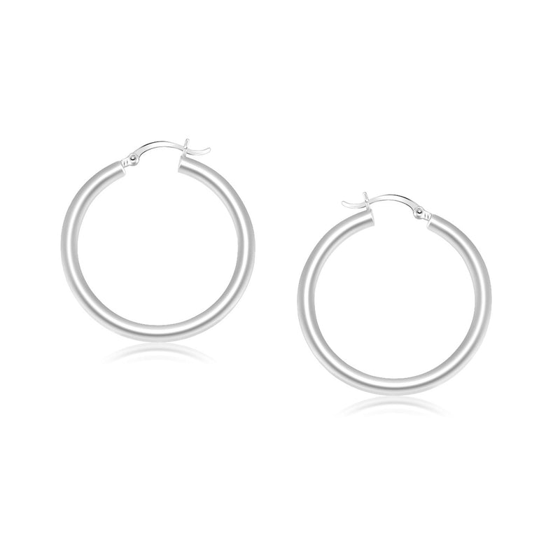 14k White Gold Polished Hoop Earrings (25 mm) - Premium Earrings - Just $517.99! Shop now at Pulse Designer Fashion