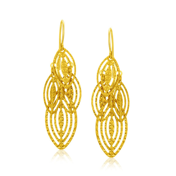 14k Yellow Gold Textured Cascading Cut Out Marquise Earrings - Premium Earrings - Just $412.99! Shop now at Pulse Designer Fashion